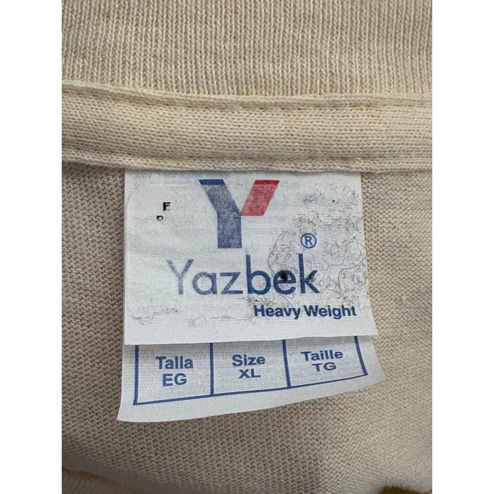 Vintage Yazbek T-Shirt Cream Embroidered‎ Aztec Calendar Mexico 100% Cotton XL